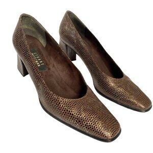 Vintage Stuart Weitzman High Heels Leather Pumps Chunky Heels Snake Print 11 AA